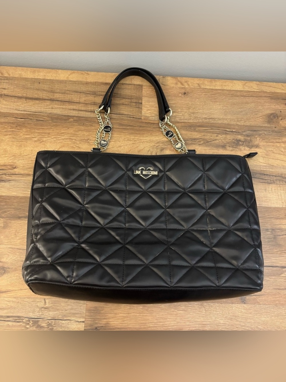 Love Moschino Black Quilted Tote with Gold Chain Handles